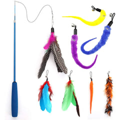 Feather Teaser Stick Wand Pet Retractable