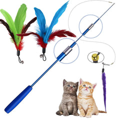 Feather Teaser Stick Wand Pet Retractable