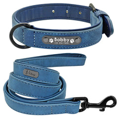 Leather Personalized Dog Collar Leash Set