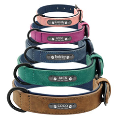 Leather Personalized Dog Collar Leash Set