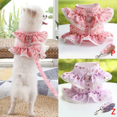 Adjustable Lace Floral Printed Pet Harness Leash