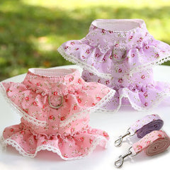 Adjustable Lace Floral Printed Pet Harness Leash