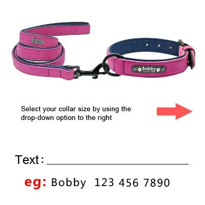 Leather Personalized Dog Collar Leash Set