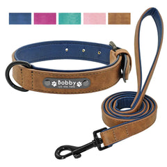 Leather Personalized Dog Collar Leash Set