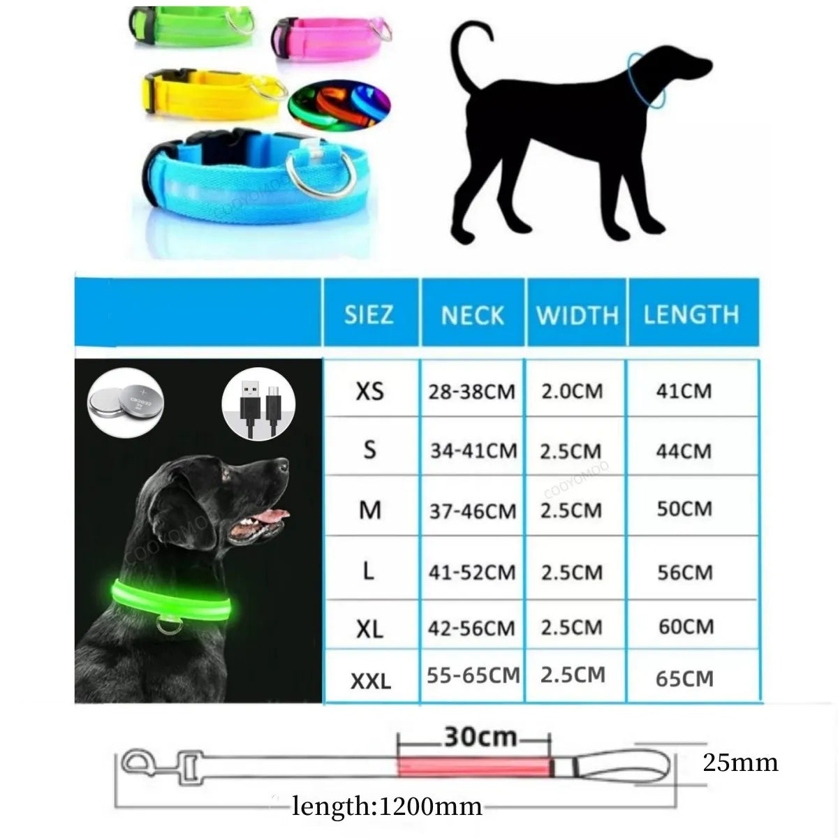 Led Glowing Leash Collar With Pendant